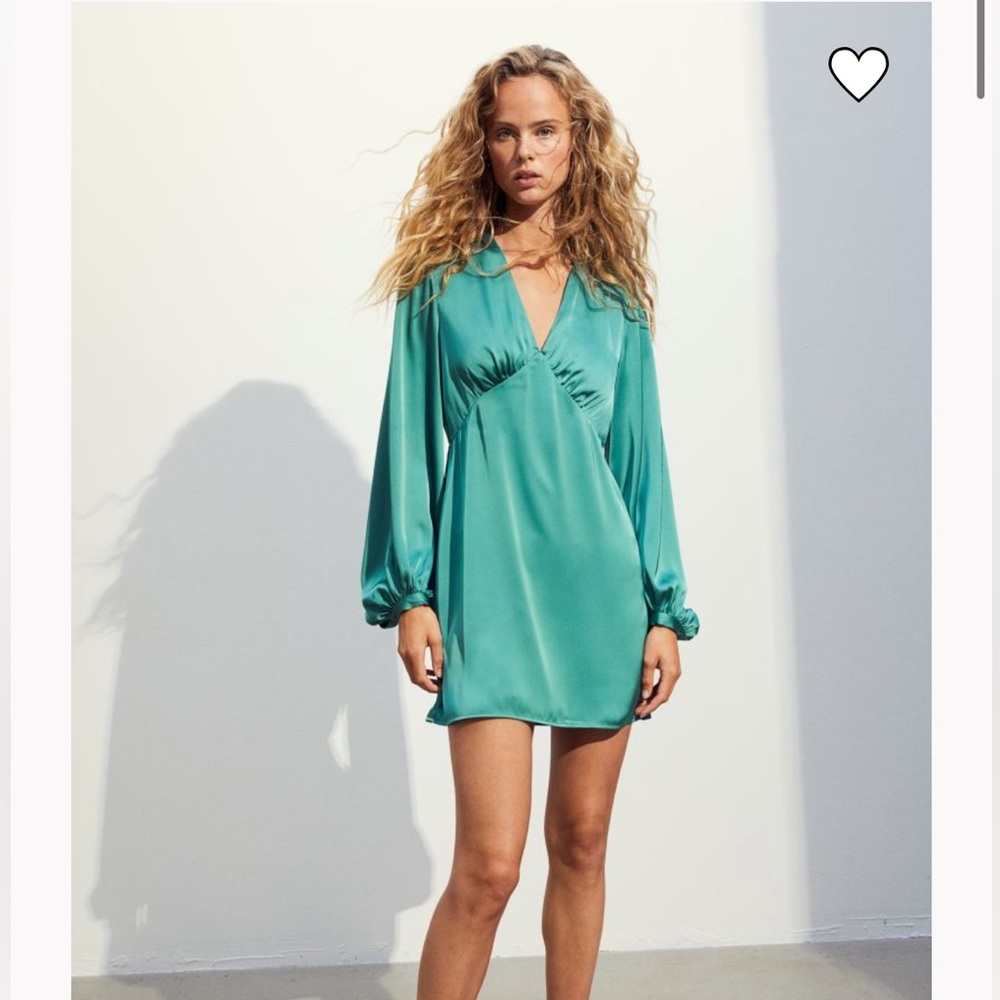 H&M Teal Satin Long Sleeve Mini Dress